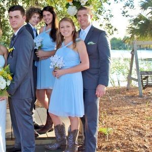 David’s Bridal Y-Neck Short Mesh Bridesmaids Dress